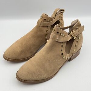 Blake Carlos Santana Tan Suede Studded d'Orsay Cutout Ankle Booties Size 8.5M